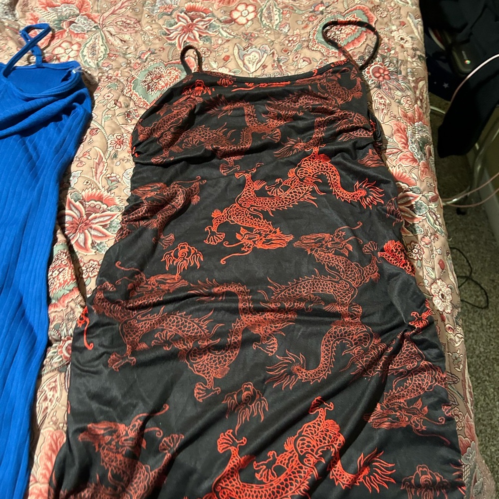 Black and Red Dragon Print Dress